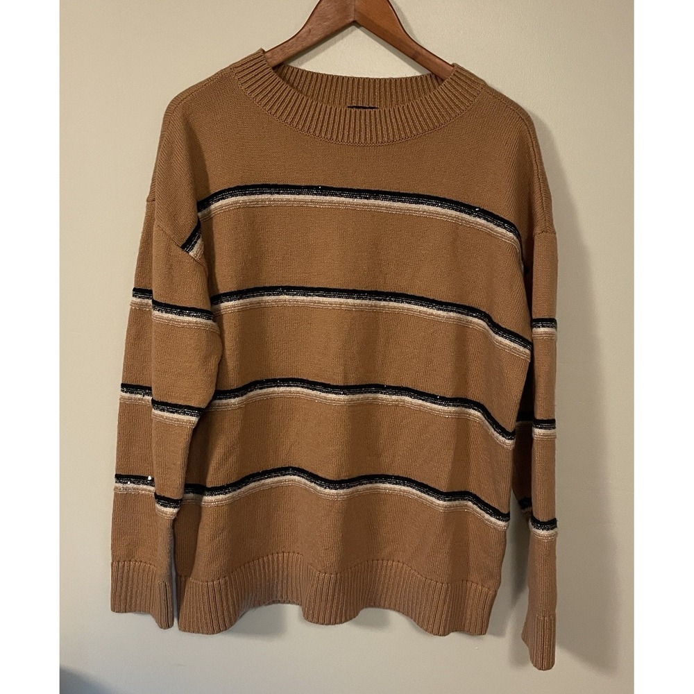 Talbots Twinkle Stripe‎ Sweater Cafe Combo Tan Women's Large Pullover